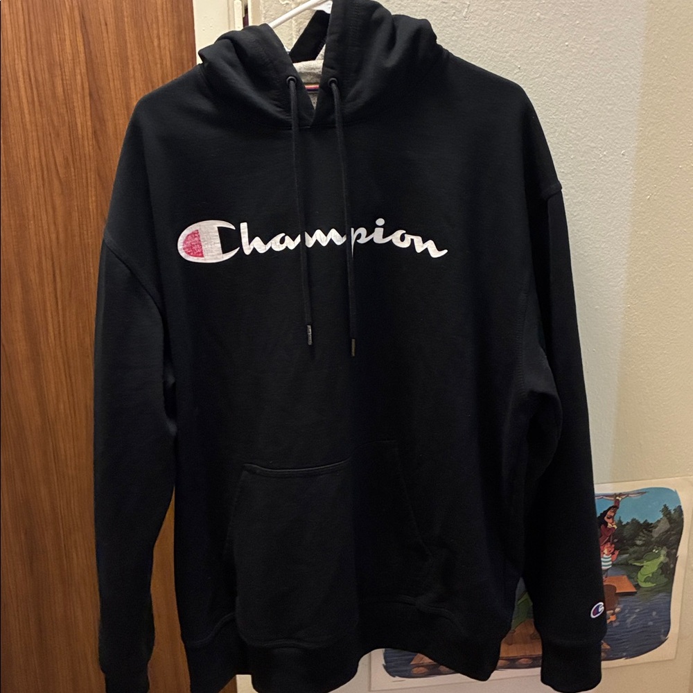 Champion Black Hoodie with  Logo